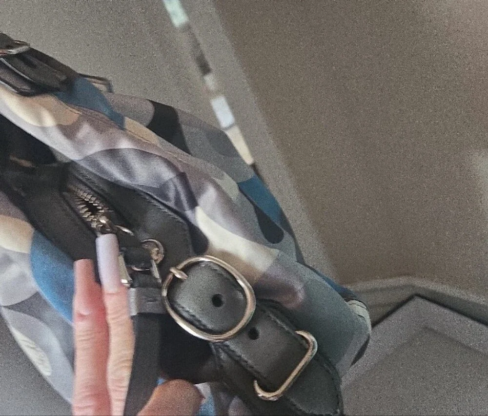 Coach Blue, Gray and Cream Circular-Print Shoulder Bag